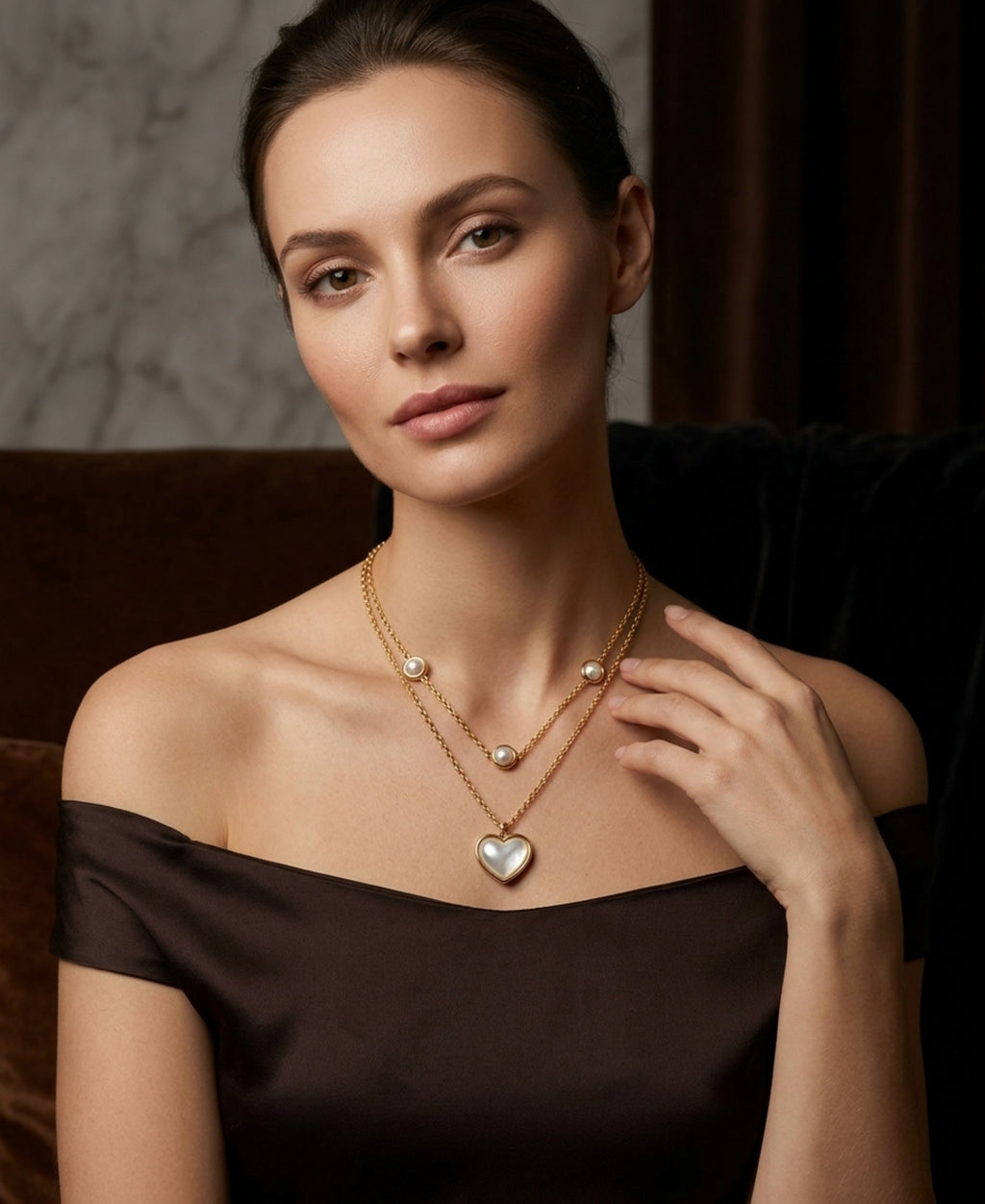 SS DOUBLE CHAIN HEART NECKLACE
