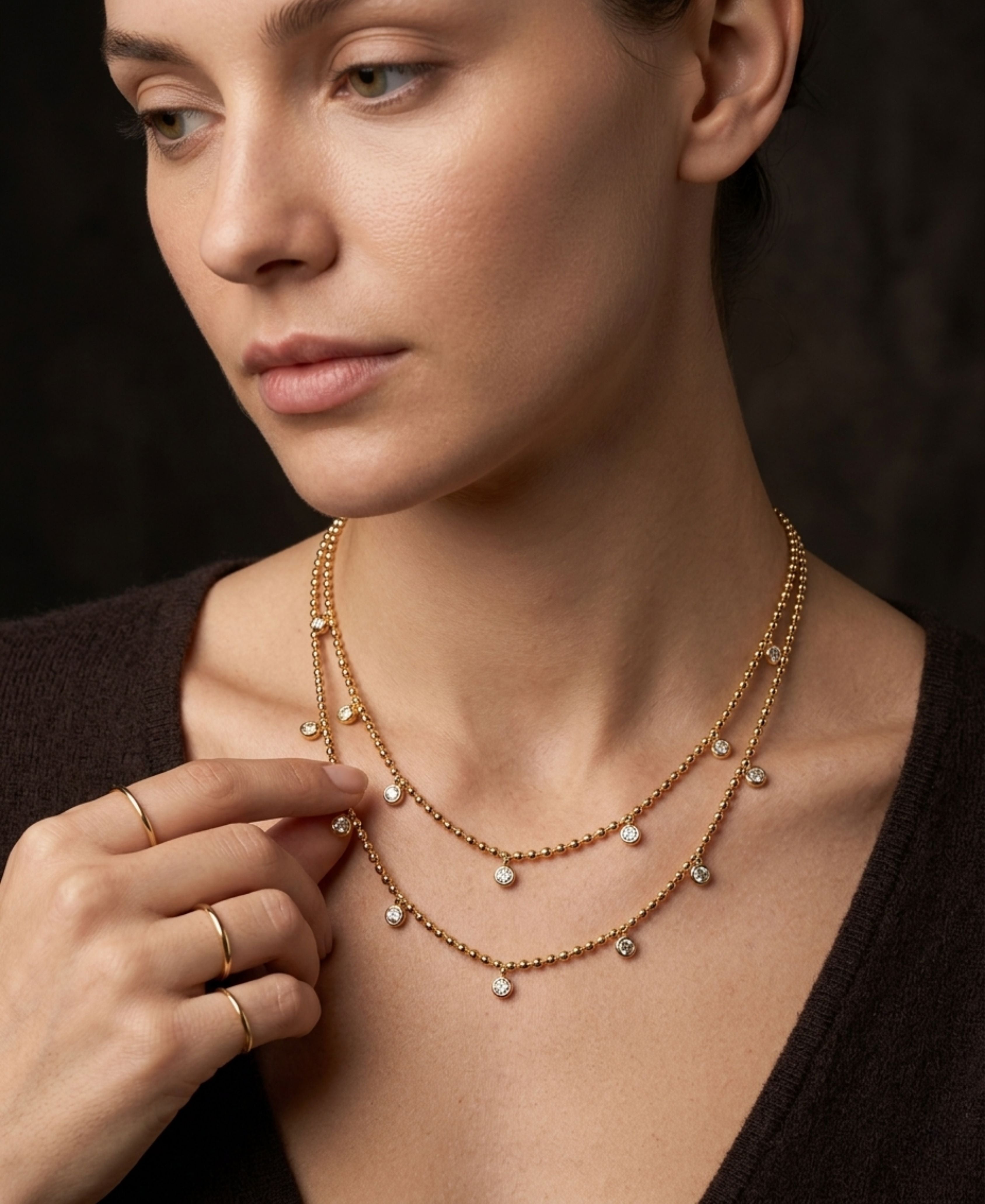 SS DOUBLE LAYER STONE NECKLACE