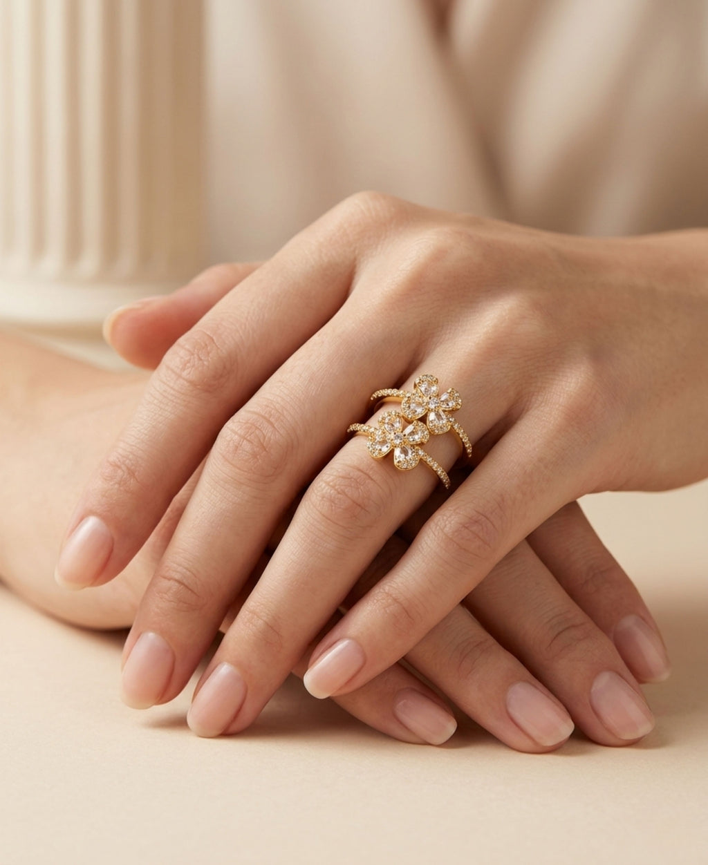SS Gold Double Flower Ring