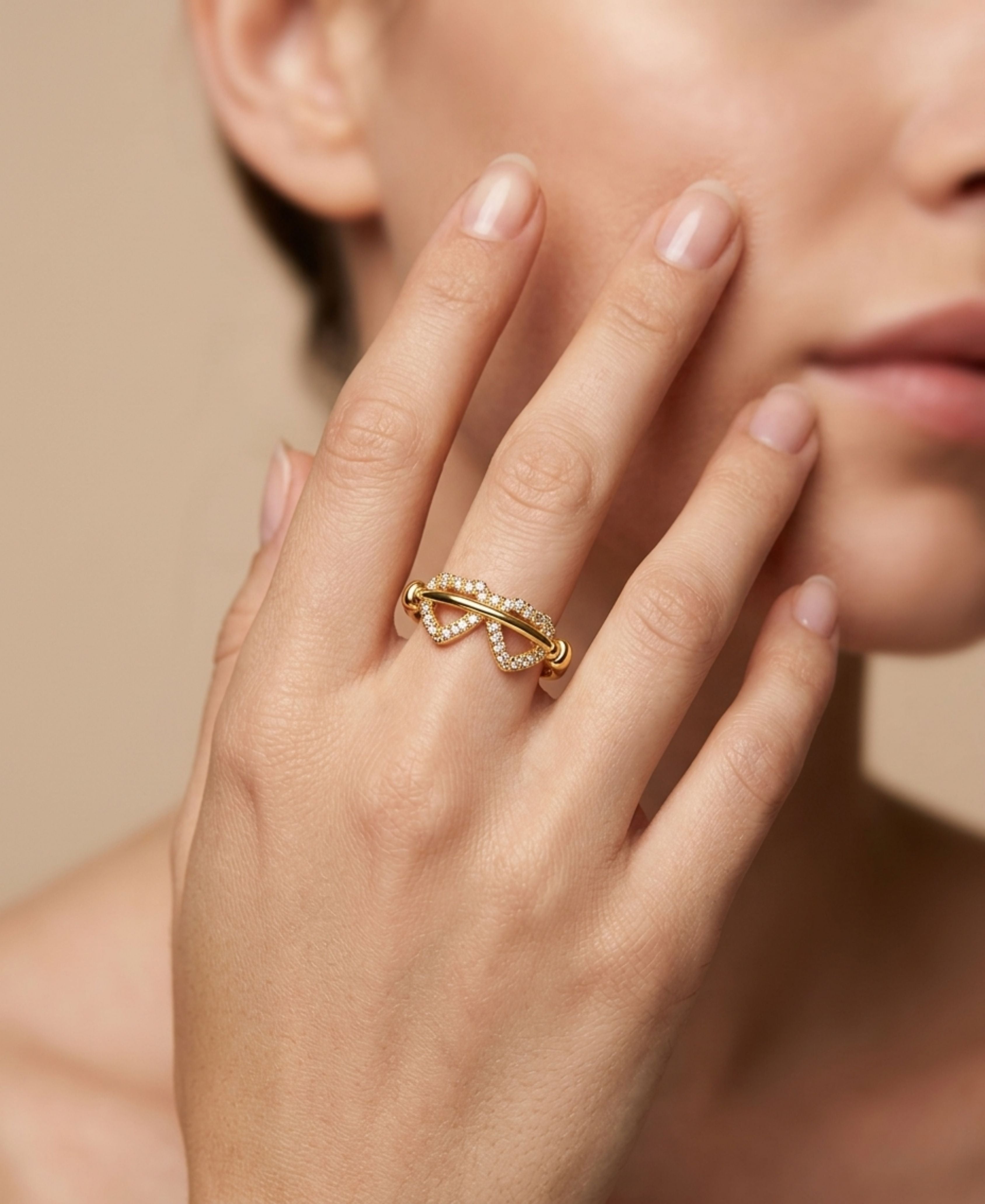 SS Gold Double Heart Ring