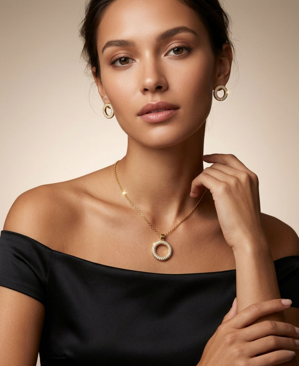 SS GOLD CIRCLE NECKLACE SET