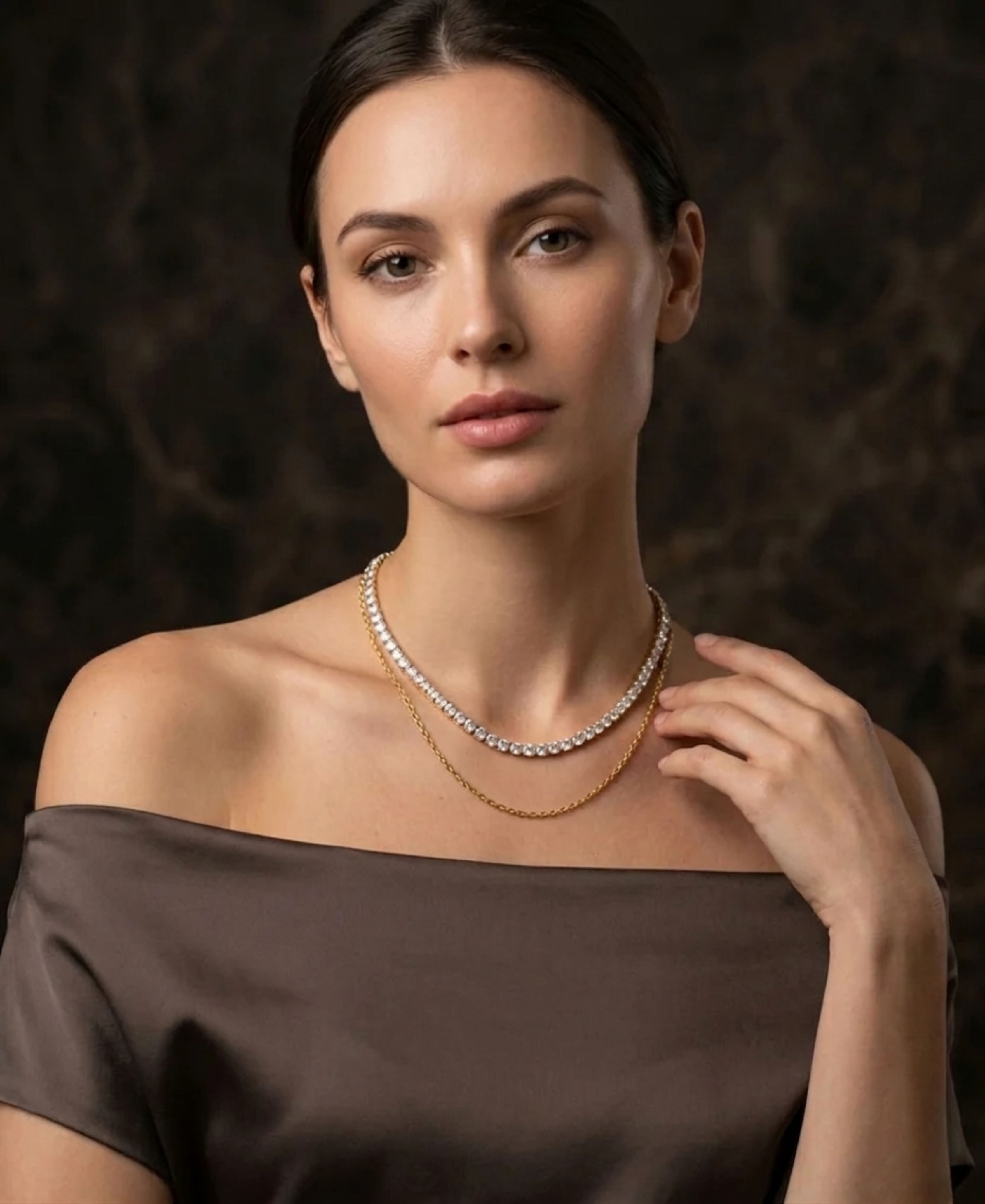 SS DOUBLE CHAIN STONE NECKLACE