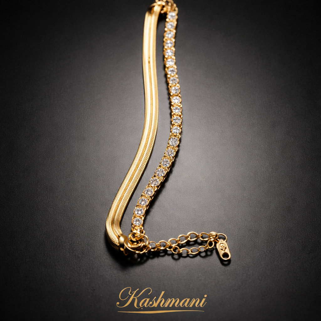 SS DOUBLE CHAIN STONE BRACELET