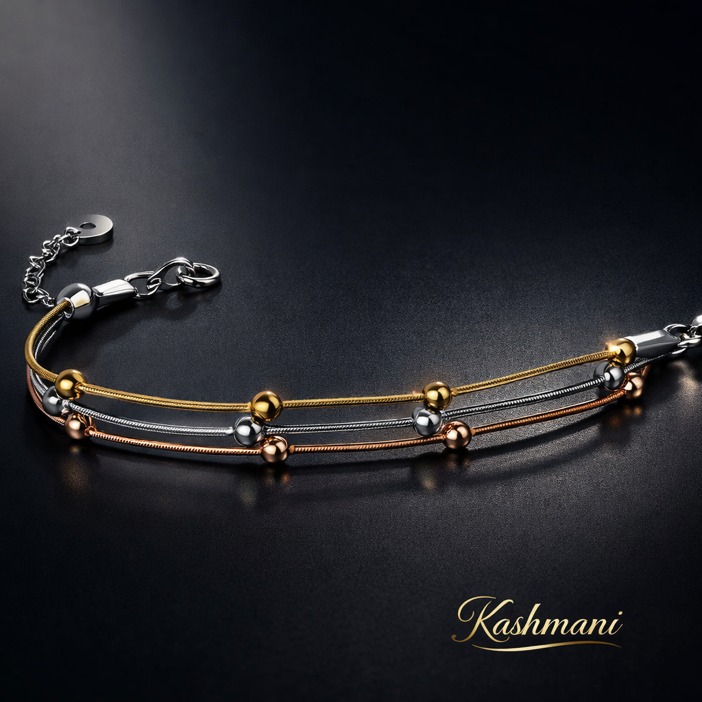 SS TRIPPLE LAYER BALL BRACELET