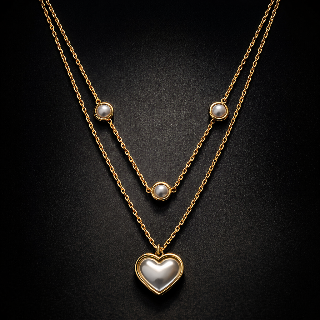 SS DOUBLE CHAIN HEART NECKLACE