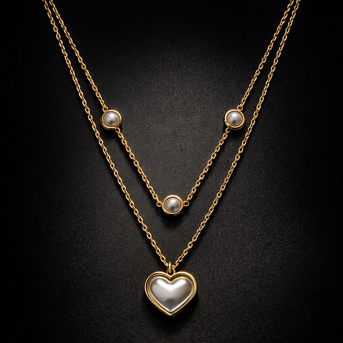 SS DOUBLE CHAIN HEART NECKLACE