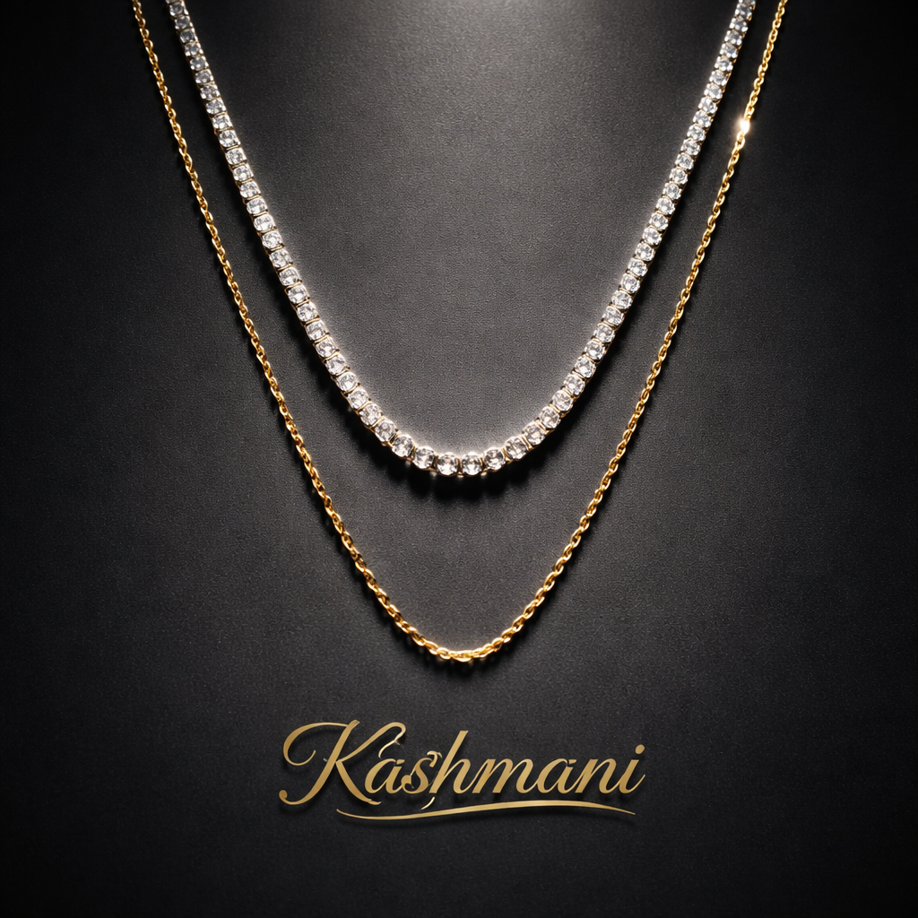 SS DOUBLE CHAIN STONE NECKLACE