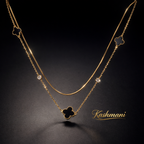 SS DOUBLE CHAIN BLACK FLOWER NECKLACE