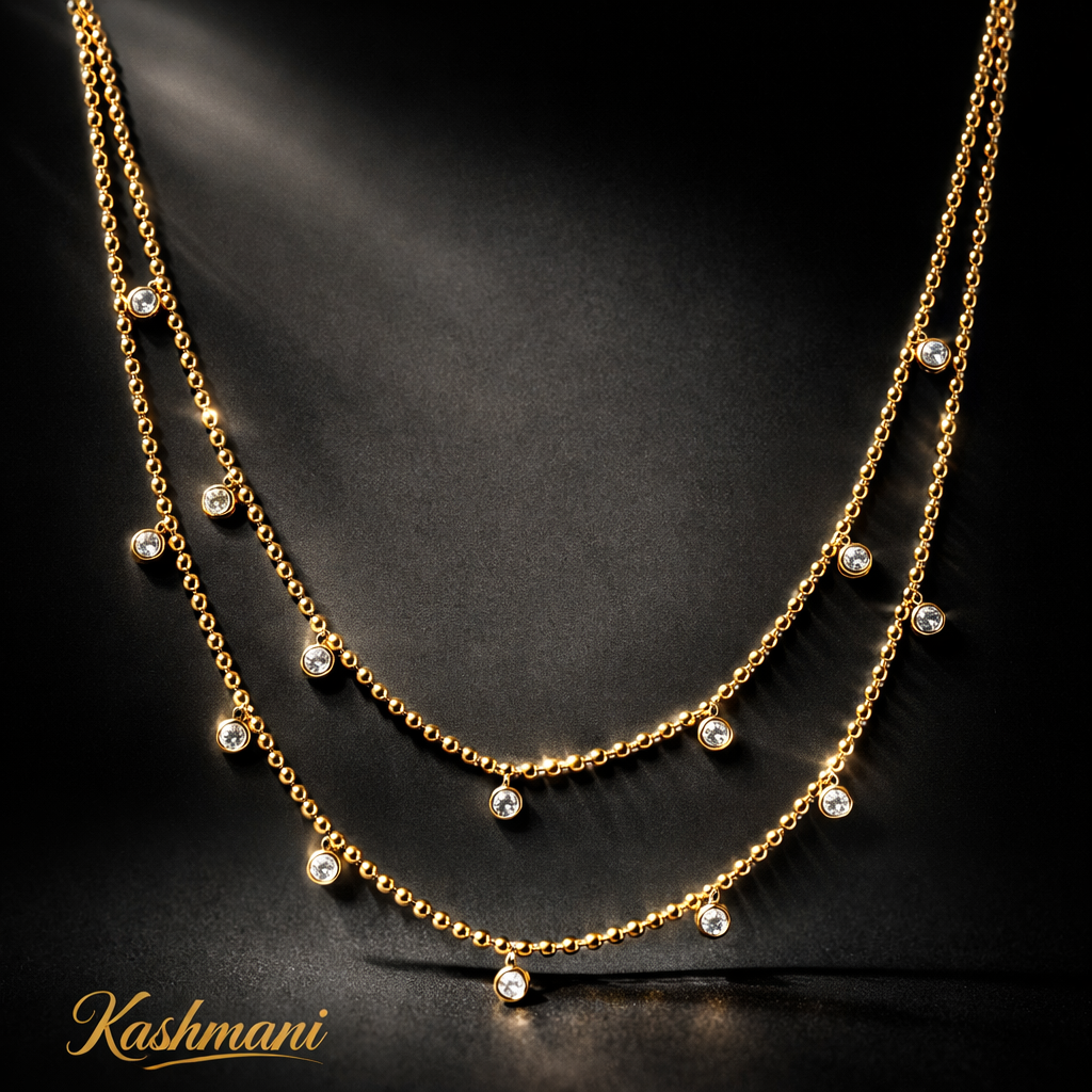 SS DOUBLE LAYER STONE NECKLACE