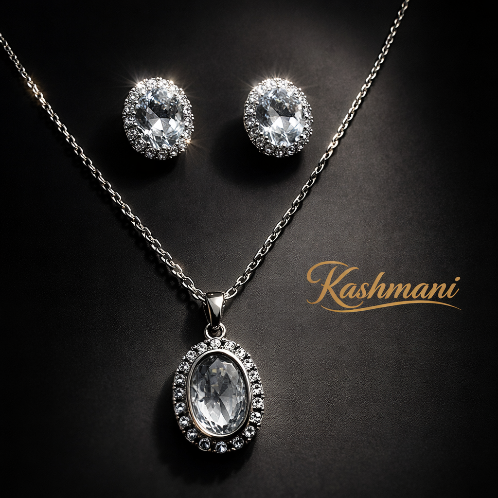 SS OVAL ZIRCON NECKLACE SET